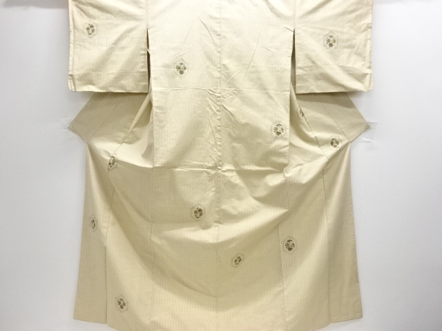 JAPANESE KIMONO / ANTIQUE KIMONO / SILK / TSUMUGI / WOVEN FLOWER